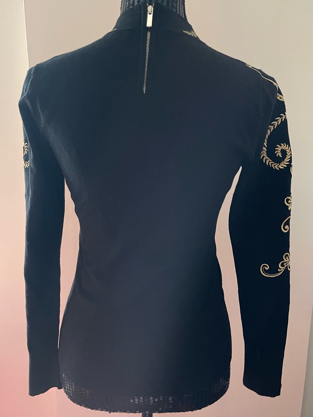 Karen Millen Black Sweater with Gold Embroidered Foliage Size Medium - Picture 5 of 10